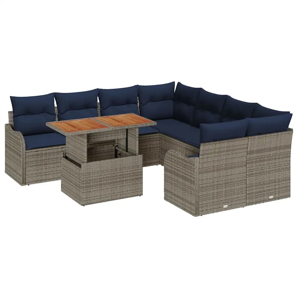 Set Divano da Giardino 9 pz 8-Numero di posti Grigio e Blu Navy 3349443