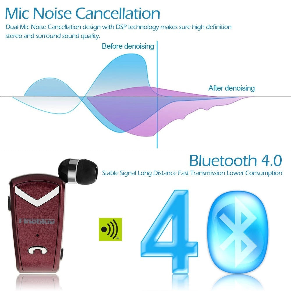 Trade Shop - Cuffia Retraibile Auricolare Bluetooth Universale Fineblue F-v2 Per Smartphone -