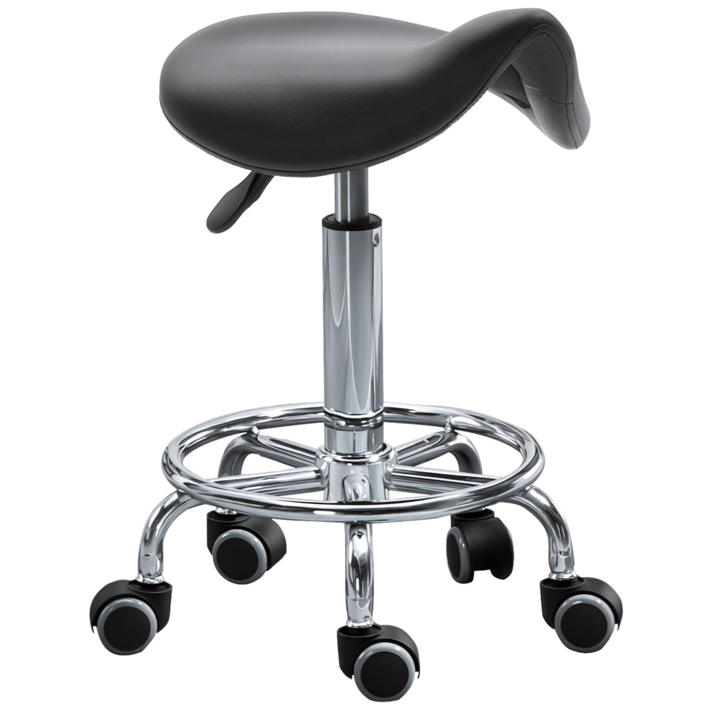 Sgabello Regolabile in Altezza con 5 Ruote e Seduta Ergonomica Imbottita in Gommapiuma, 36.2x37.5x51-66 cm, Nero