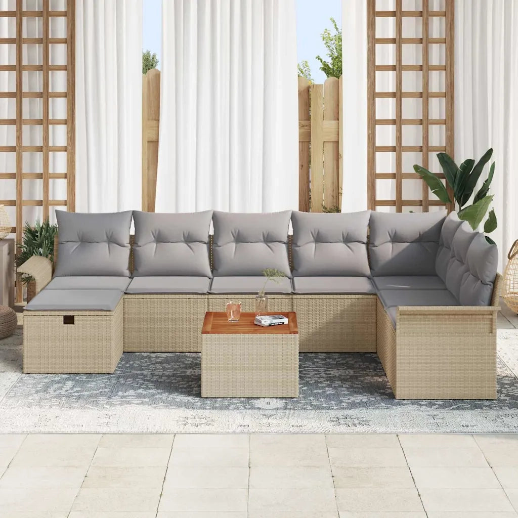 Set Divano da Giardino con cuscino 9 pcs Beige Poly Rattan 3360801