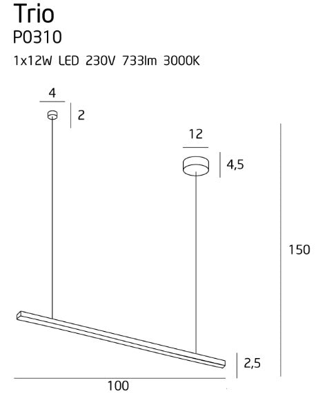 Lampada sospensione moderna nera barra TRIO LED 36W Maxlight