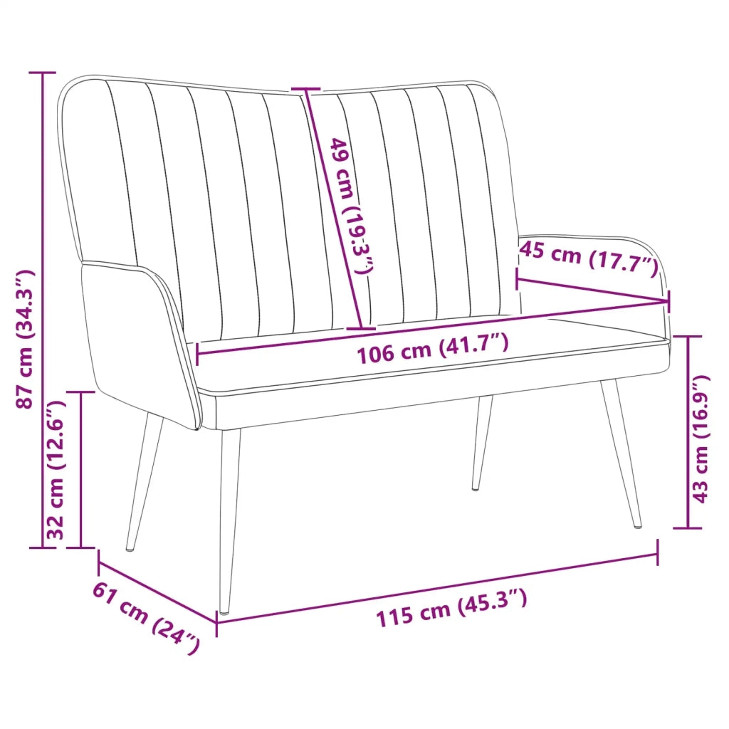 Sofa a Due Posti Crema 115 x 61 x 87 cm Velluto 42028967