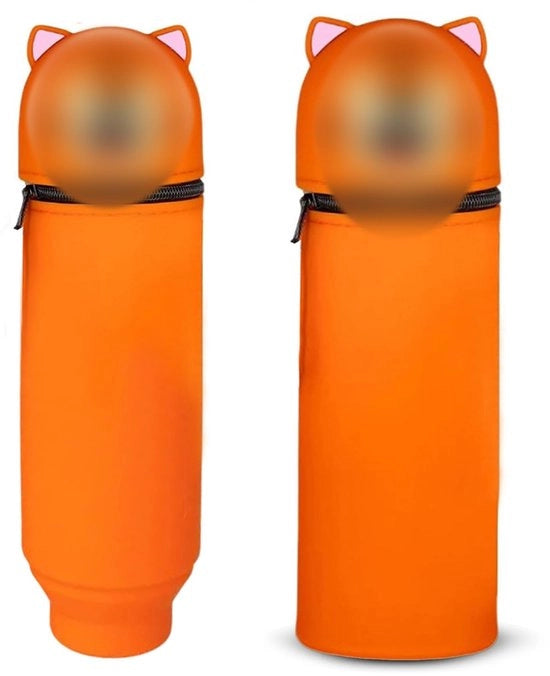 MPXEAVG 2-in-1 borsa di silicone morbida, contenitore per colori e pennelli, etui cartoon, scatola per scuola per bambini (tigre)