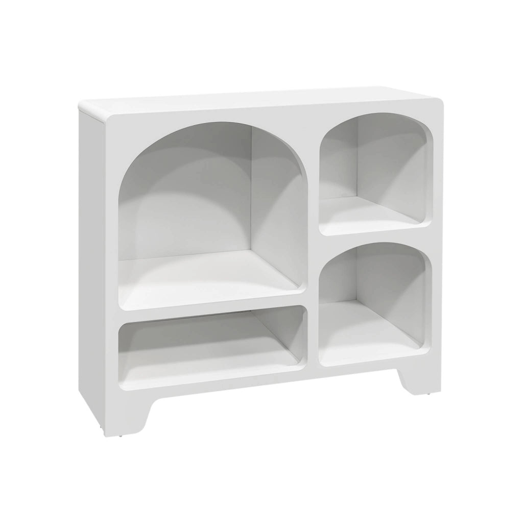 Credenza organica a 4 scomparti effetto legno bianco, 90cm, bianco