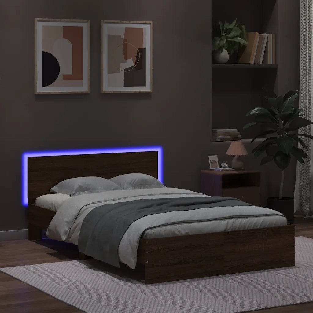 Giroletto con Testiera e LED Rovere Marrone 140x190 cm 3207629