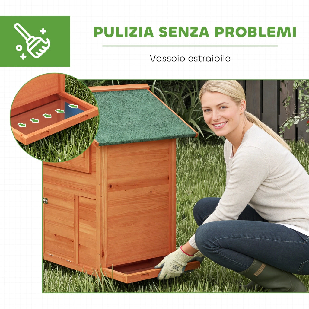 Pollaio in Legno con Nido, Tetto Impermeabile, Vassoio Estraibile, 2 Trespoli, Rampa, Finestra, per 2 Galline, Anatre,Arancione