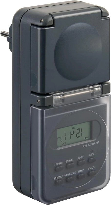 Timer digitale con protezione IP44 per esterno e sicurezza per bambini - antracite 1506706 (presa tedesca)