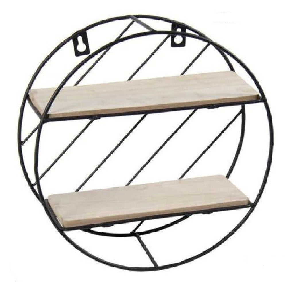 Trade Shop - Bacheca In Metallo Rotonda Da Parete Con Mensole In Legno 25 X 10 Cm Nero 832161 -