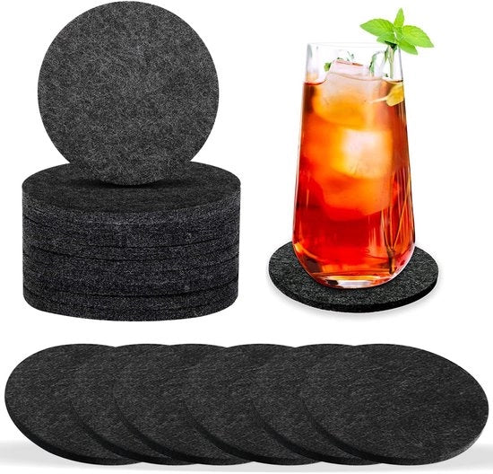 Onderzetters in vetro a forma di cerchio (16 pezzi), con superficie antiscivolo, resistente al calore, lavabili, design per bicchieri, tazze, calici, bar e tavolo, in vetro opaco grigio scuro