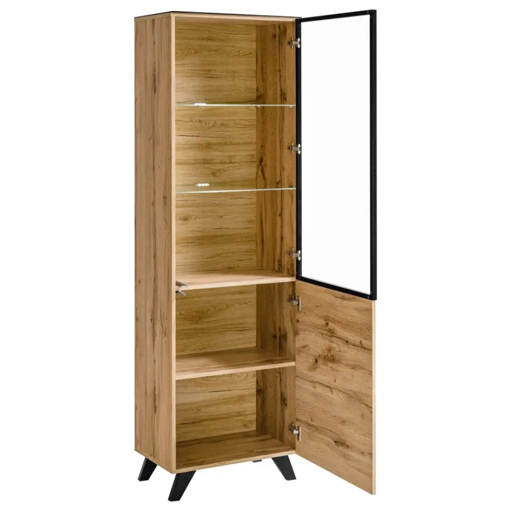 Set da salotto TINO con camino bio-etanolo - Rovere scuro e nero - L340 cm