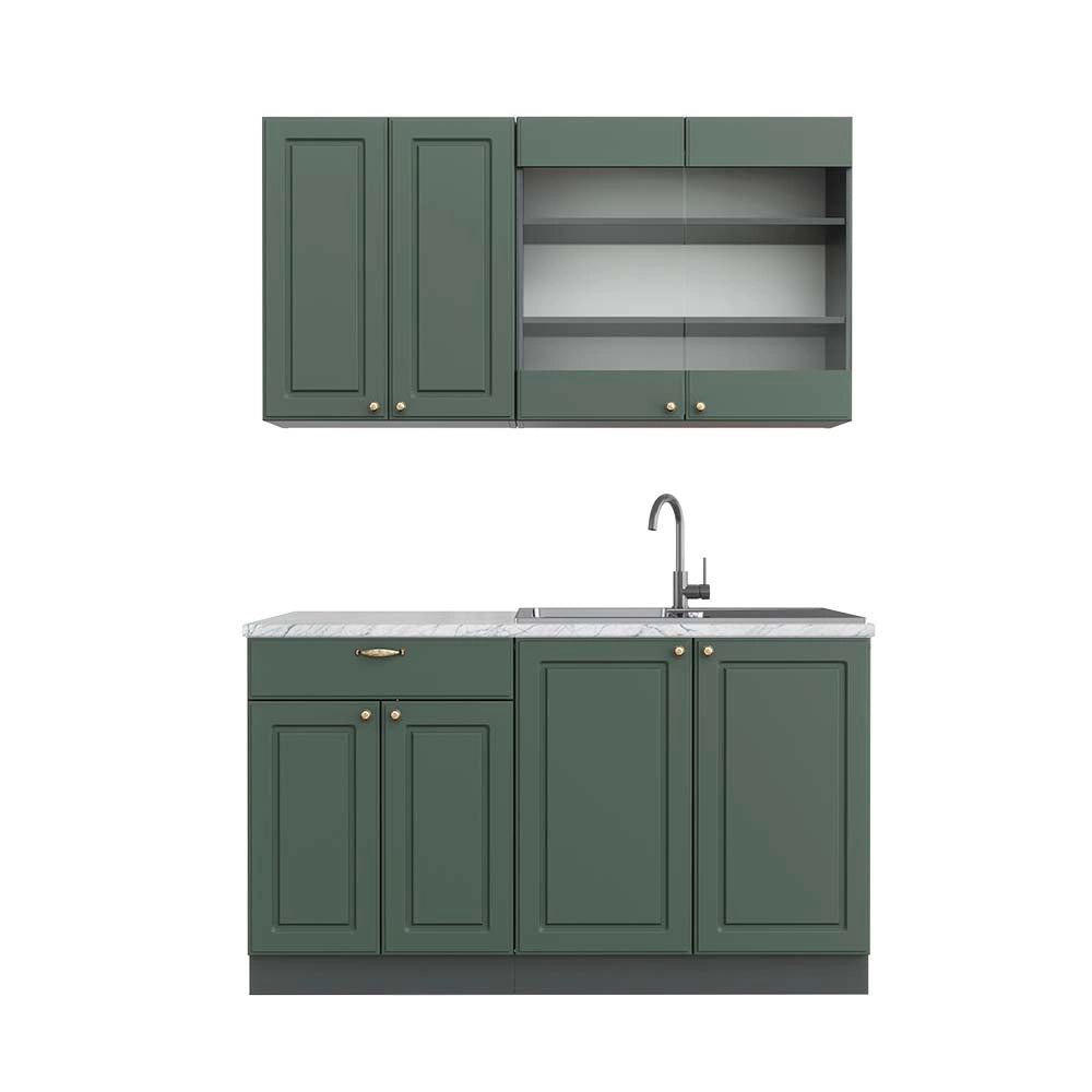 Cucina completa Fame-Line Verde-oro rustico/Antracite 140 cm, PL Marmo Vicco