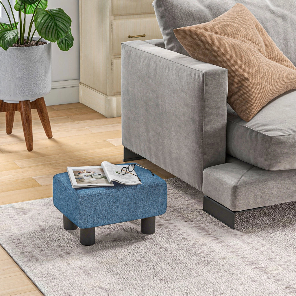 Pouf Poggiapiedi ¨C Xylo ¨C Tessuto Lino Blu Scuro 40x30x24cm