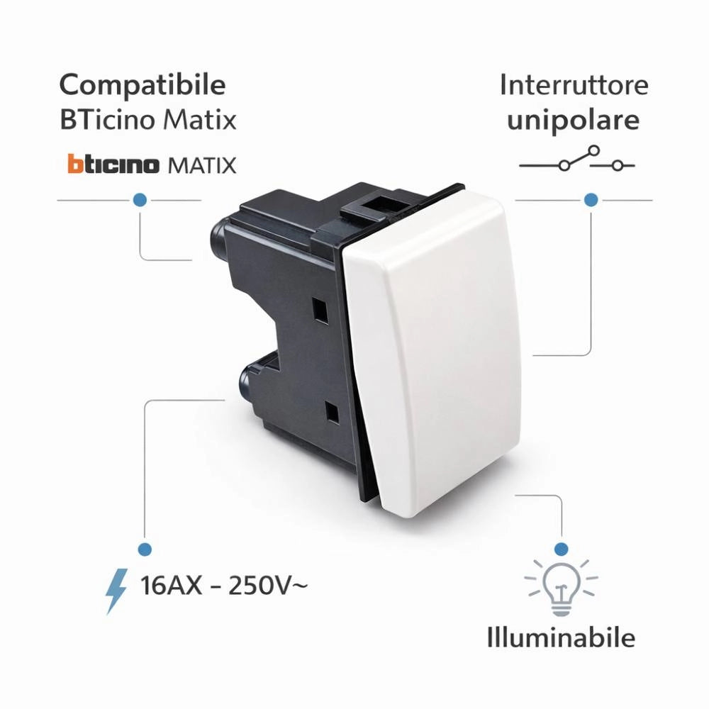 Biesse interruttore unipolare illuminabile 16ax compatibile bticino matix