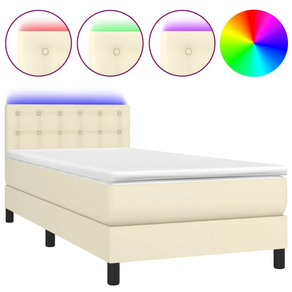 Giroletto a Molle con Materasso-Struttura Letto con Materasso e LED Crema 100x200 cm