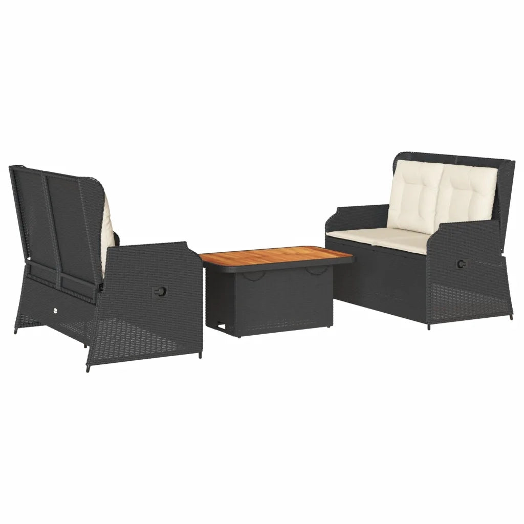 Set Divani da Giardino 3 pz con Cuscini Nero in Polyrattan