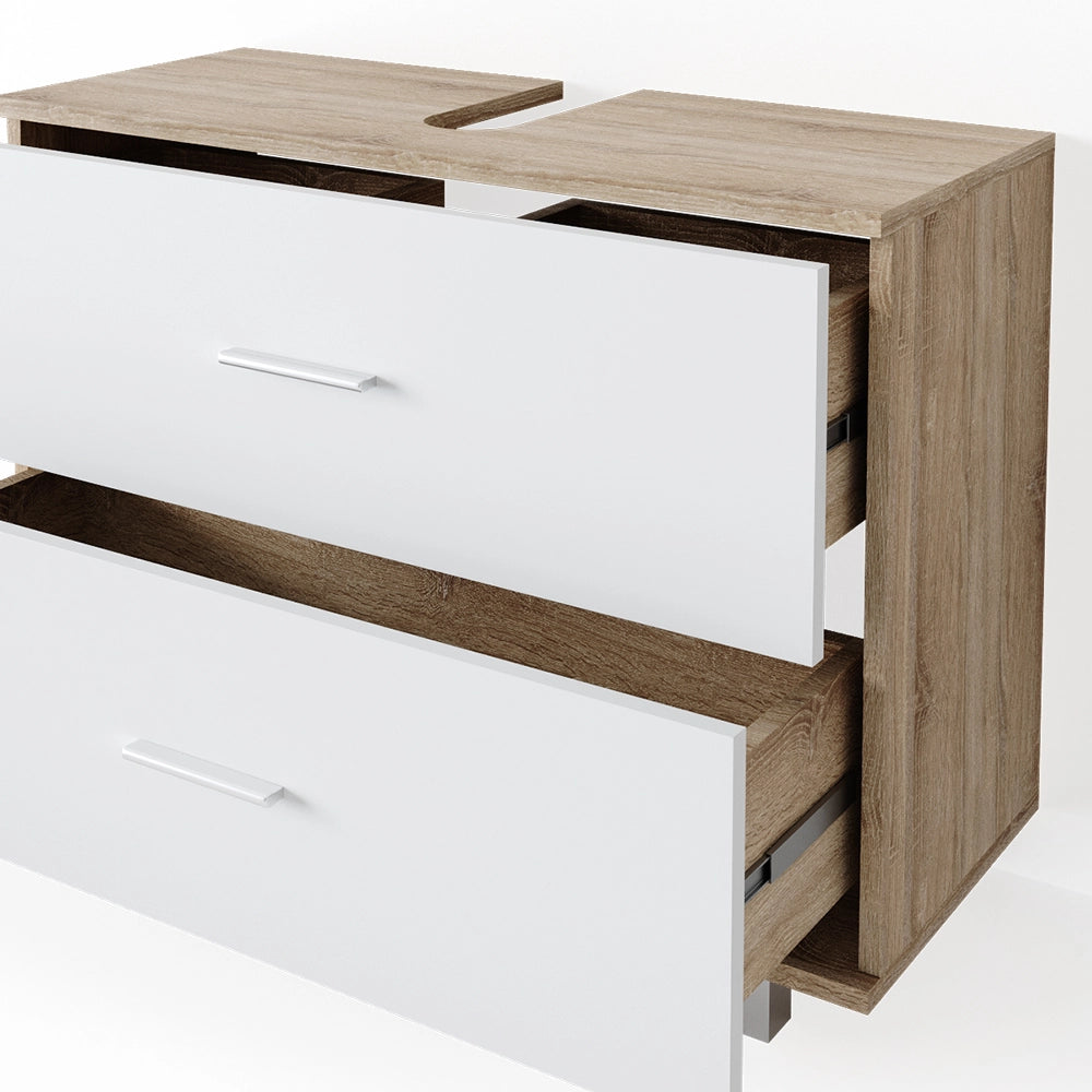 Vicco Set mobili bagno Bianco/Sonoma 3 pezzi, con base 80 cm