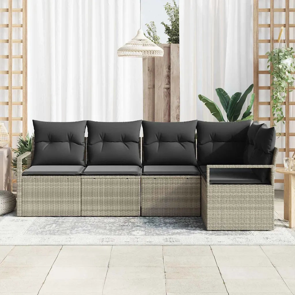 Set di divani con cuscino 5 pcs Grigio chiaro polyrattan