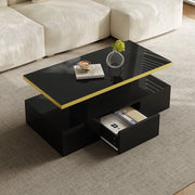 Tavolino da Caff¨¨ con Cassetti e LED ¨C MINIMAL ¨C Nero Lucido, 2 Ripiani