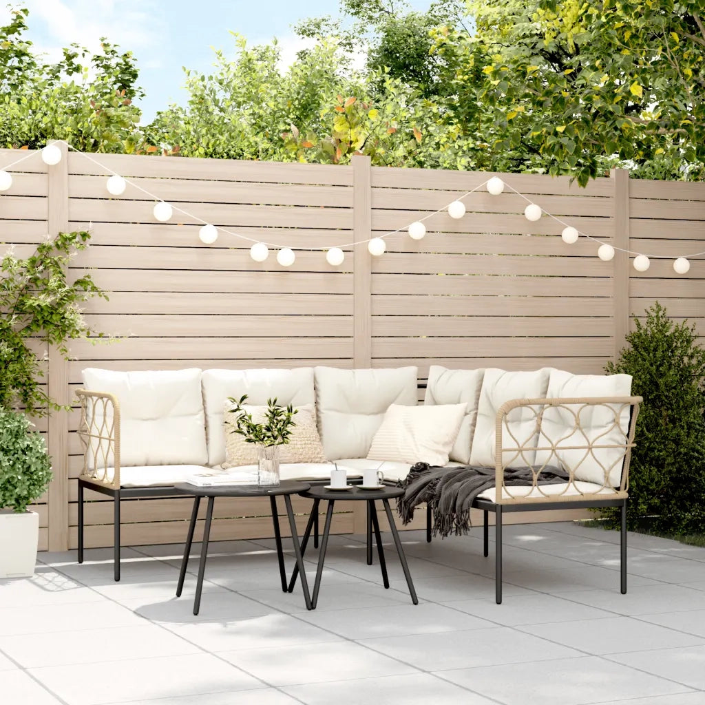 Set Divano da Giardino con Cuscini Nero Acciaio e Textilene