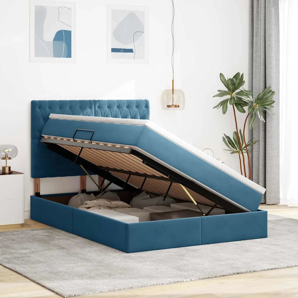 Letto con contenitore e LED Blu Scuro 140 x 200 cm Velluto