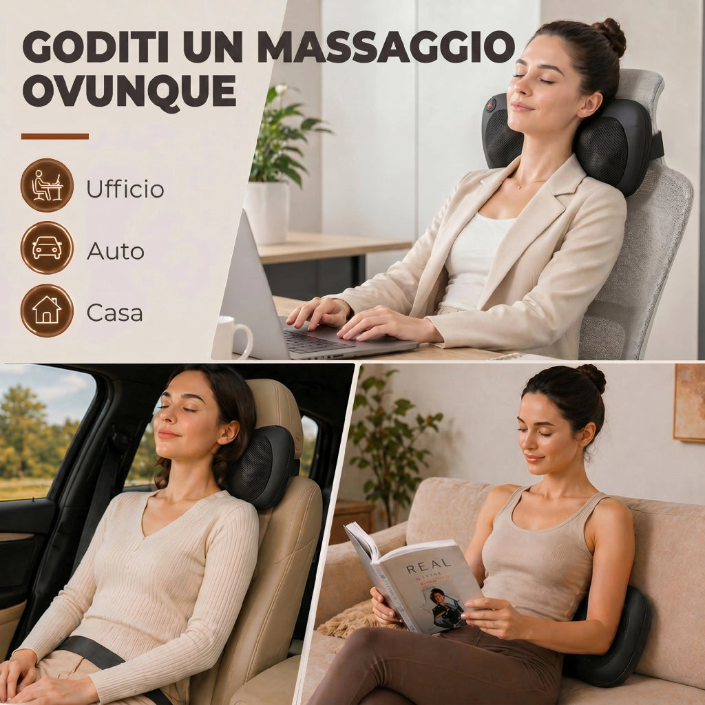 Cuscino Massaggiante Schiena Collo con Riscaldamento e 4 Nodi Shiatsu Nero