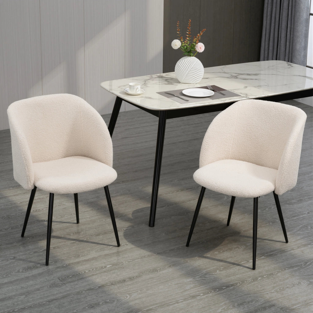 Set 2 Sedie da Pranzo Imbottite con Rivestimento in Tessuto e Gambe in Metallo ¨C Minimal ¨C Cremewei?