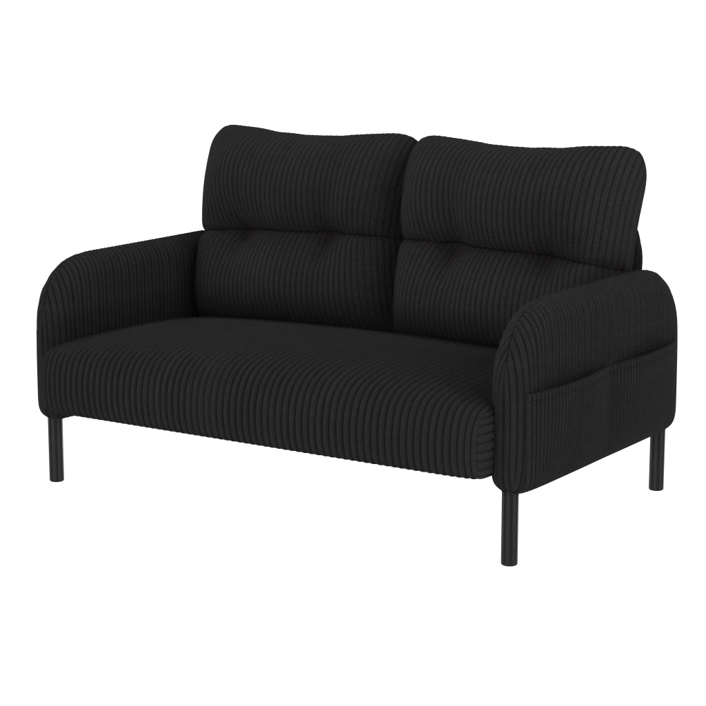 Set divano 3 pezzi in corda nero con divano 2 posti, poltrona e pouf, tasca laterale