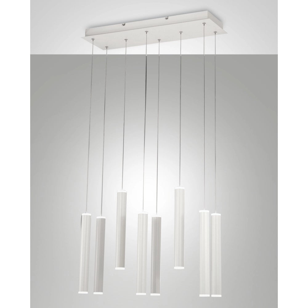 Lampada a sospensione Prado 8 luci Fabas Luce - LED 52 W dimmerabile - Bianco opaco Design lineare