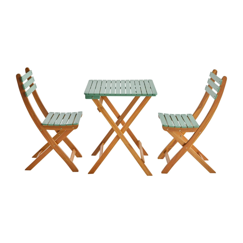 Set tavolo da giardino in legno di acacia con 2 sedie pieghevoli,