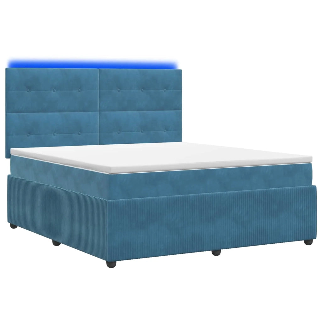 Letto Box Spring LED con Materasso Blu 160 x 200 cm Velluto 3456105