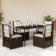 Set da Pranzo da Giardino 5pz con Cuscini in Polyrattan Marrone 3262973