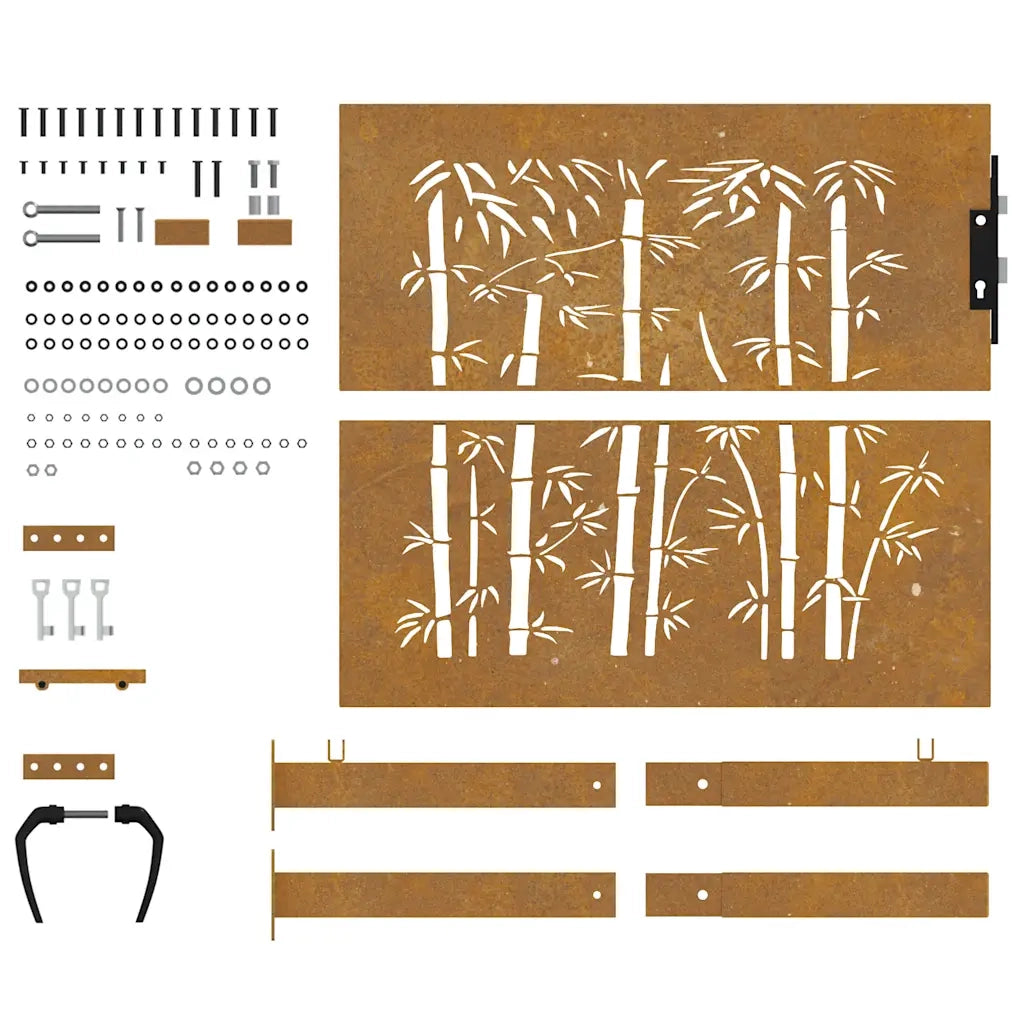 Cancello da giardino 100x100 cm in acciaio Corten e design in bambù 153239