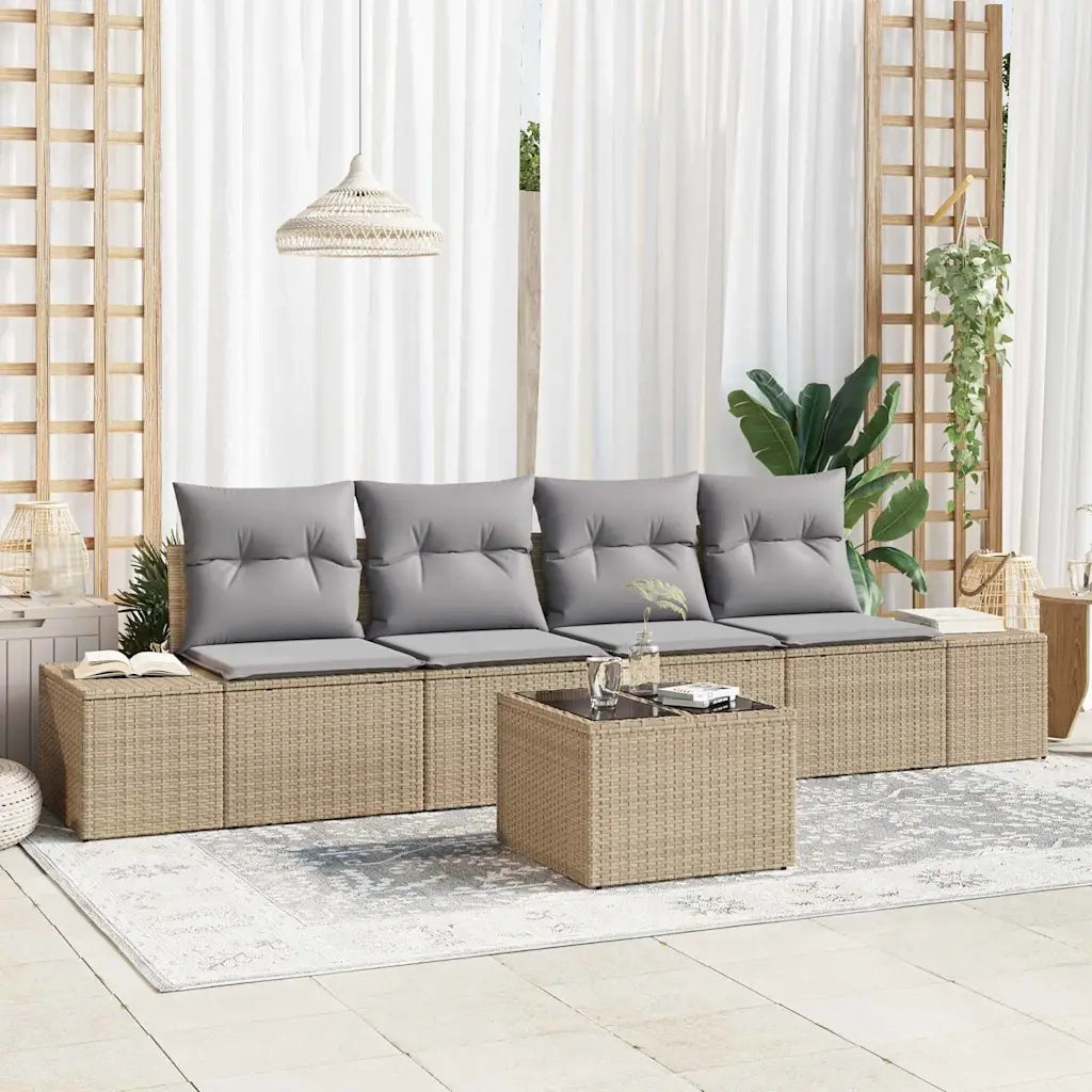 Set di divani 5 pcs Beige e Grigio Chiaro polyrattan