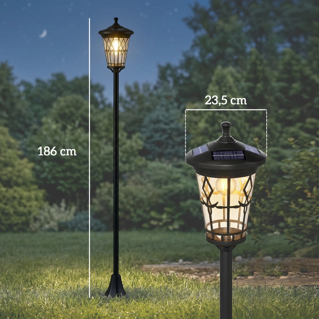 Lampione Solare 2 Pezzi per Giardino ¨C Minimal ¨C Acero Inox Nero 186 cm