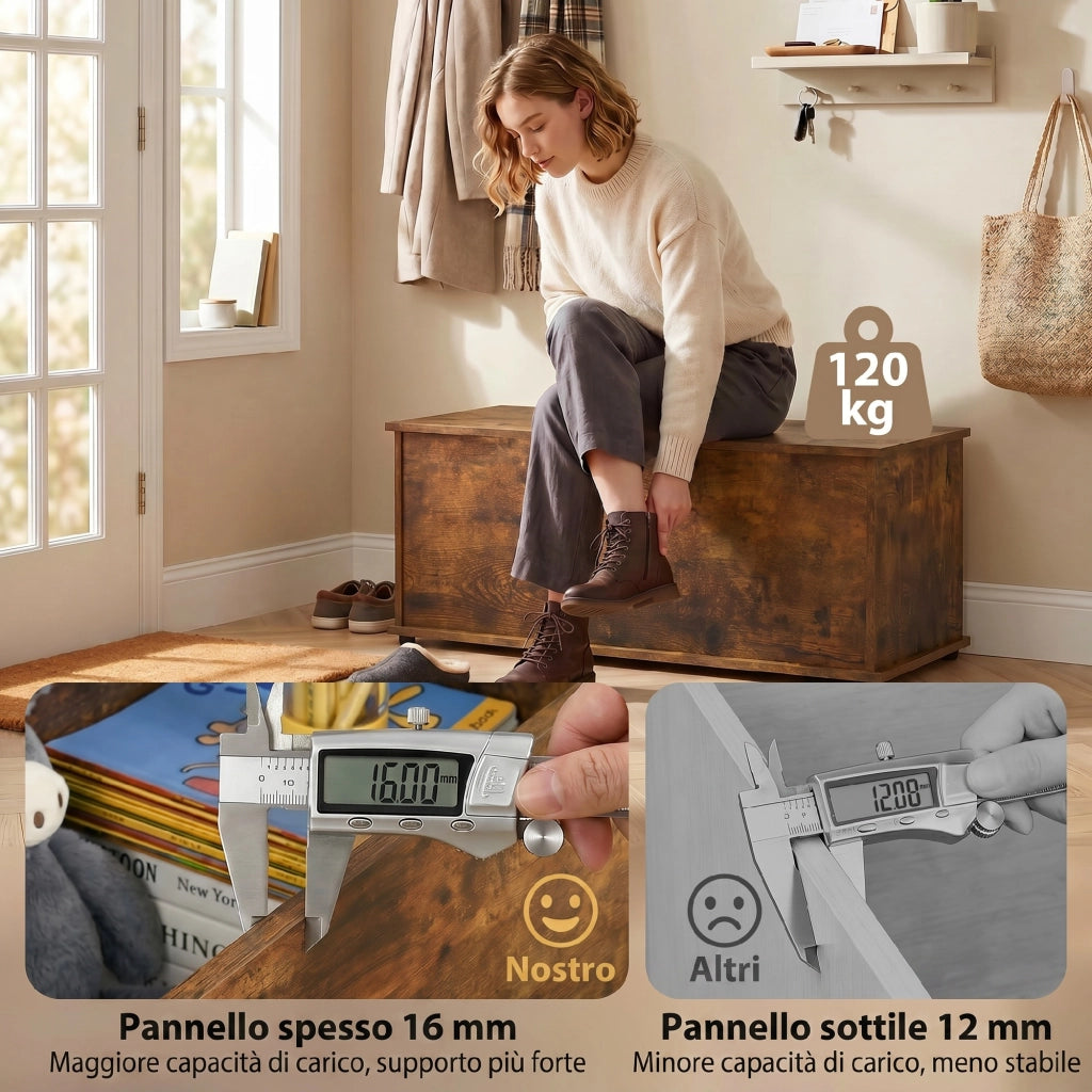 Panca contenitore in legno marrone ¨C Xylo ¨C 100x40x40 cm, capacit¨¤ 120 kg