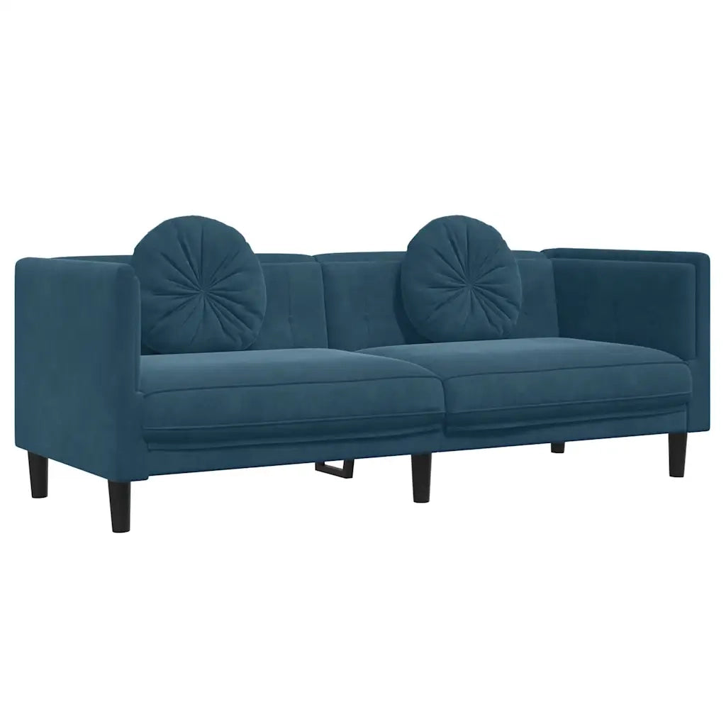 Divano a 3 Posti con Cuscini-Sofa 3 Posti con Cuscini Blu in Velluto