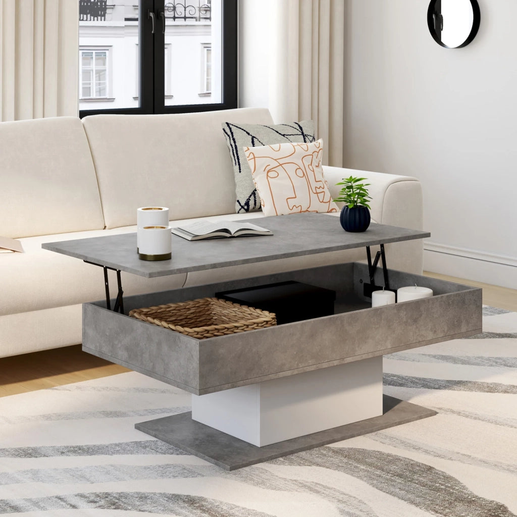 IDMarket - Mesa de centro elevable EDEN de hormigón y blanco