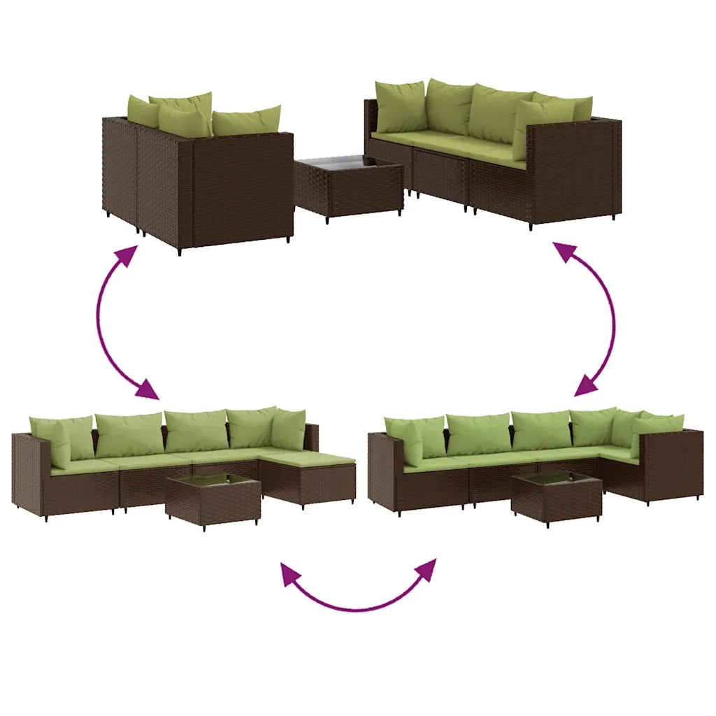 Set Mobili da Giardino 6pz con Cuscini in Polyrattan Marrone 3308102