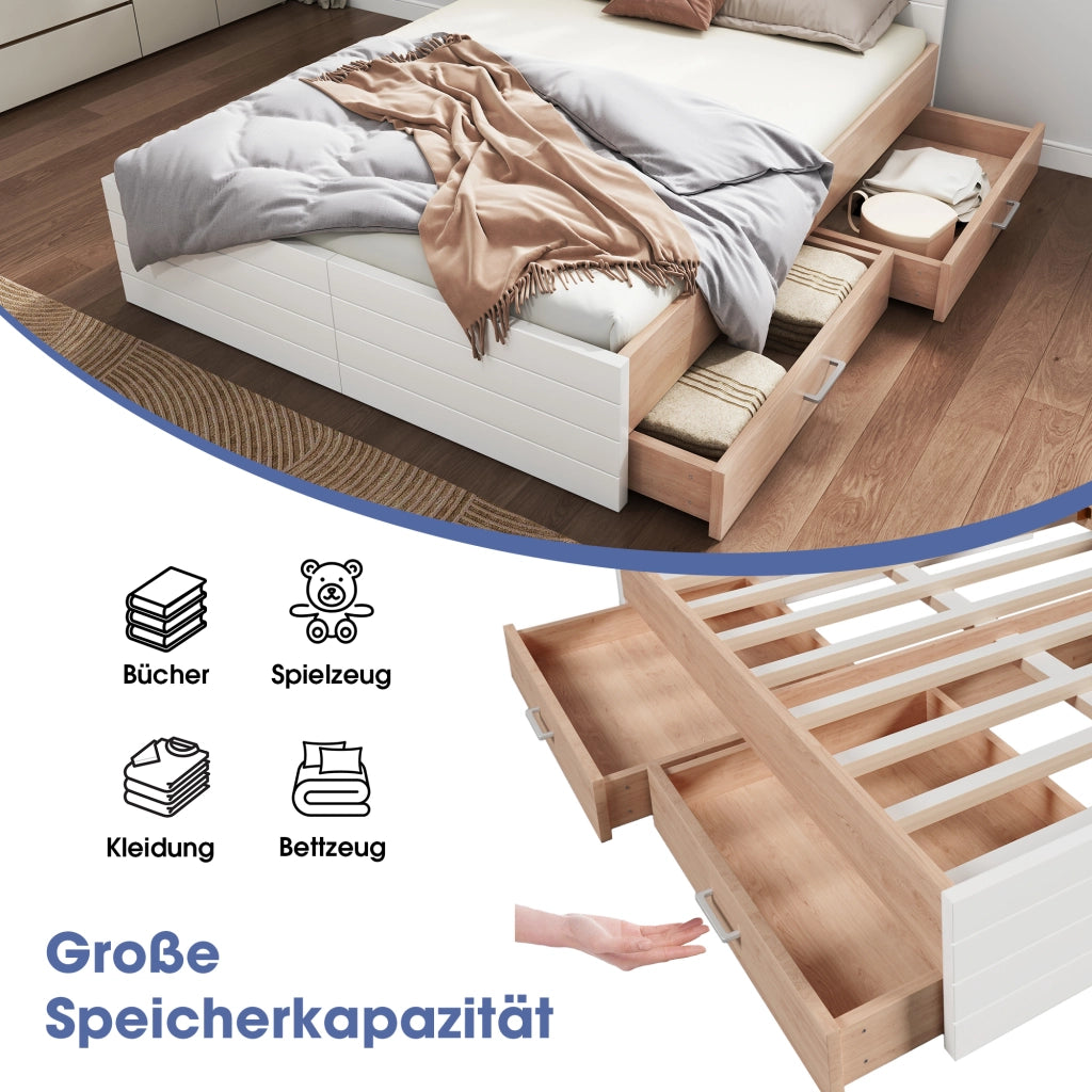LETTO matrimoniale 180x200 cm con 2 cassetti, bianco e quercia