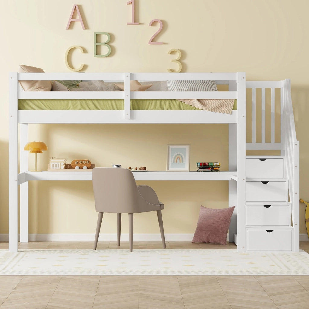 LETTO A CASTELLO con scrivania e cassetti 90 x 200 cm bianco