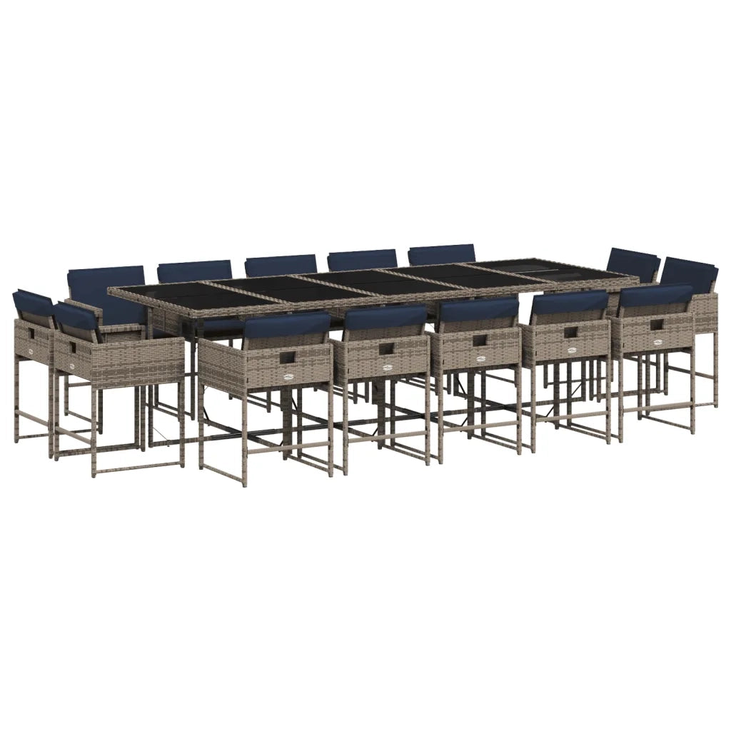 Set da pranzo da giardino da 15 pz con Cuscini in Polyrattan Grigio 3278184