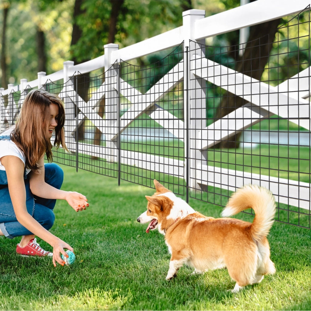 Recinzione da giardino in metallo con 5 pannelli e 5 picchetti, Recinto animali alto 98cm per cani Nero