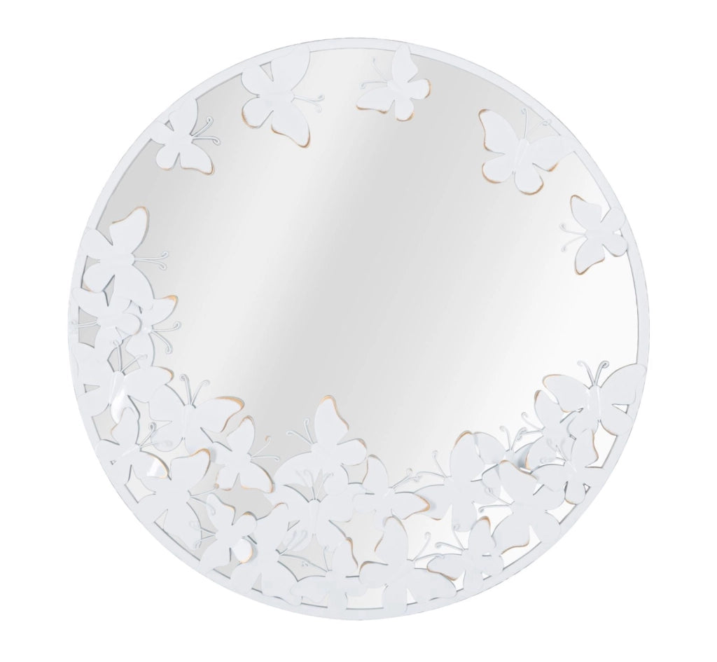 Specchio Rotondo Bianco Butterfly 62,5x2,3 cm in Ferro Specchio e MDF Bianco e Oro