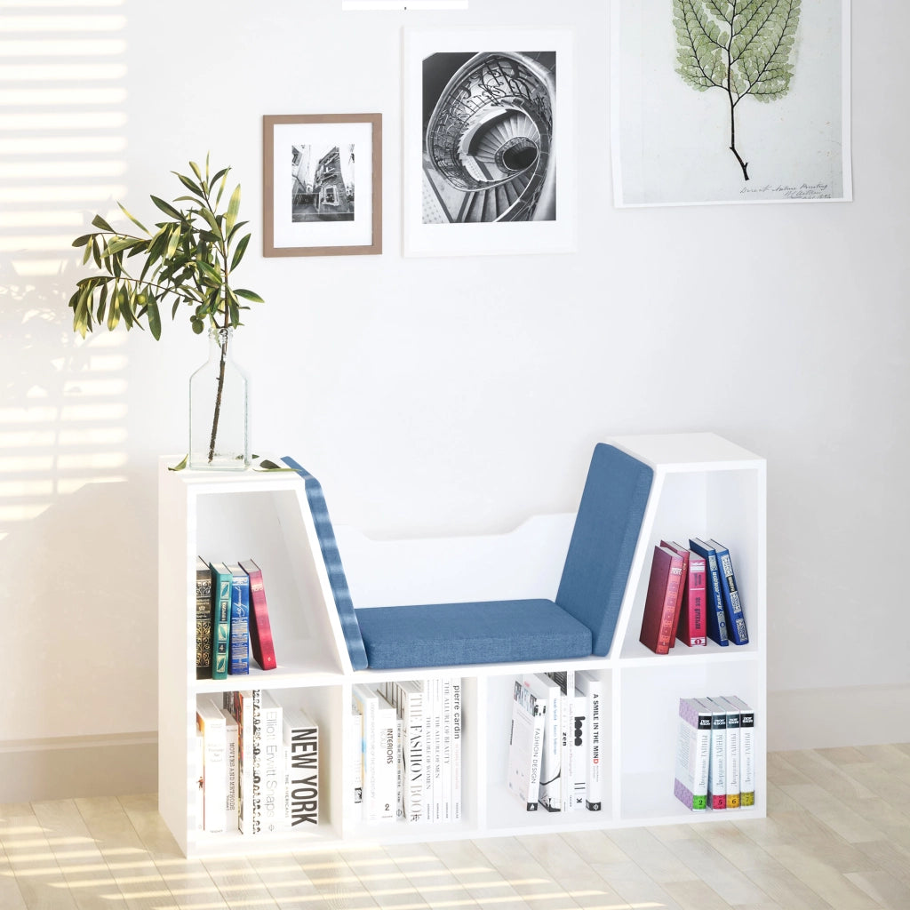Libreria con Cuscino 6 Cubi ¨C Minimal ¨C 102x30x61 Bianco e Blu