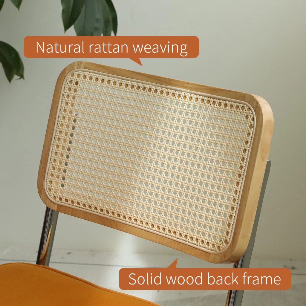 Sedie da Pranzo Set 2 Pezzi ¨C MINIMAL ¨C Velluto Rattan, Gambe Cromate, Design Moderno