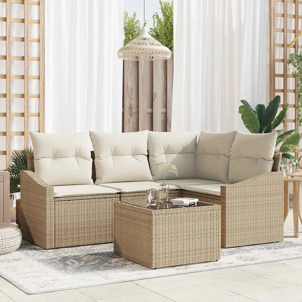 Set di divani con cuscino 5 pcs Beige polyrattan 3346711