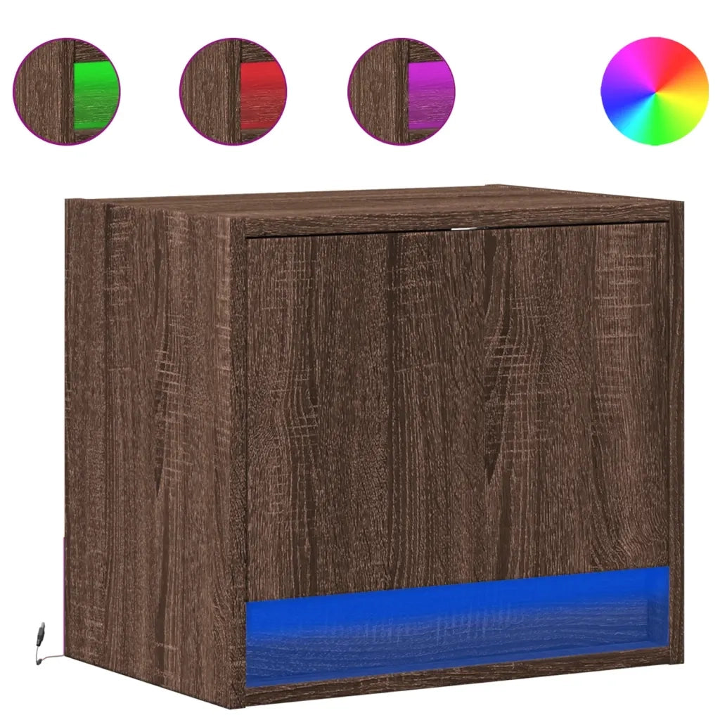 Comodini a Parete con luci LED 2 pz Rovere Marrone 852088