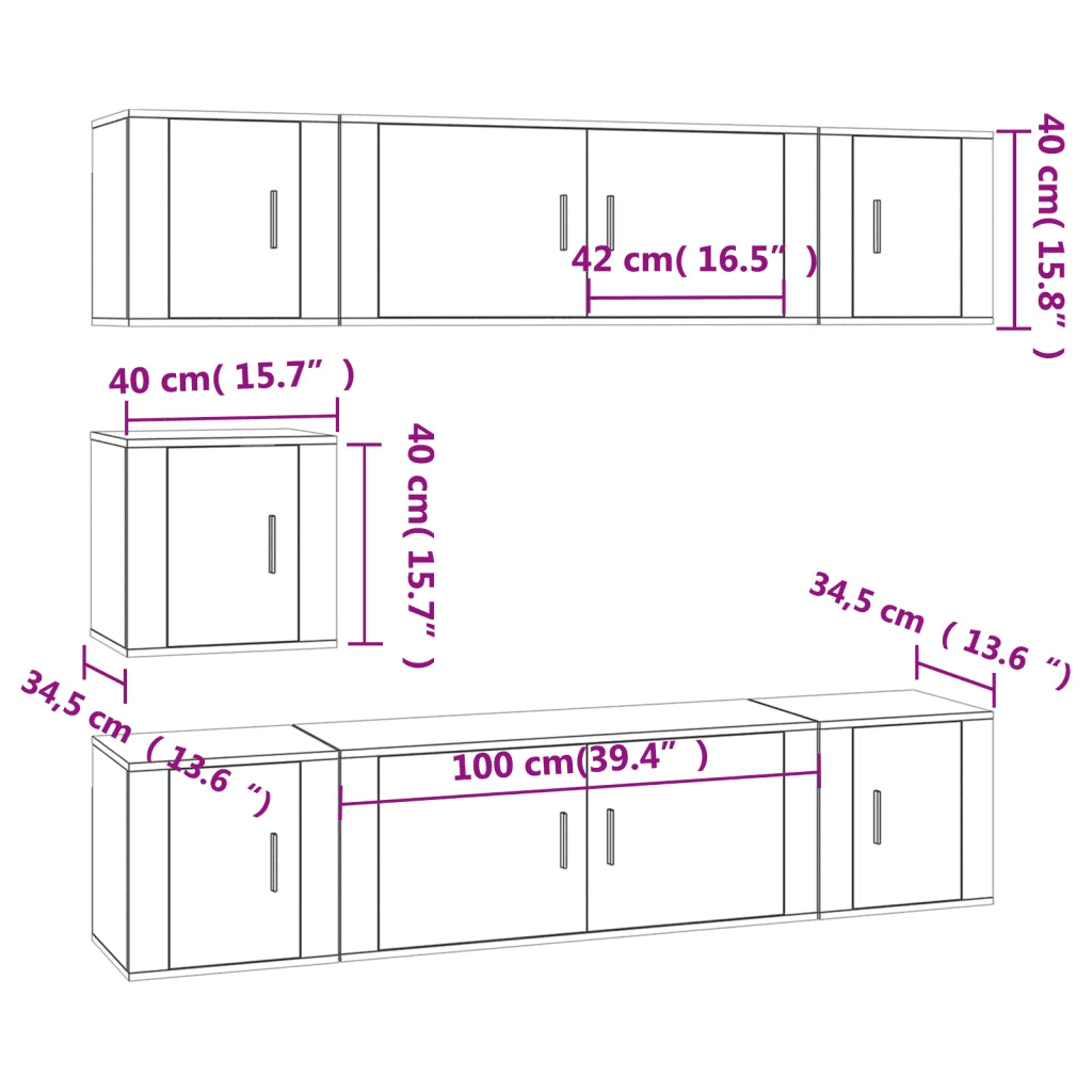 Set di Mobili Porta TV 7 pz Rovere Fumo in Legno Multistrato 3188667