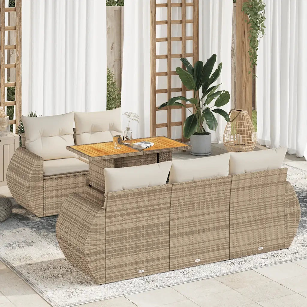 Set Divano da Giardino 6 pz con Cuscini Beige in Polyrattan 3327215