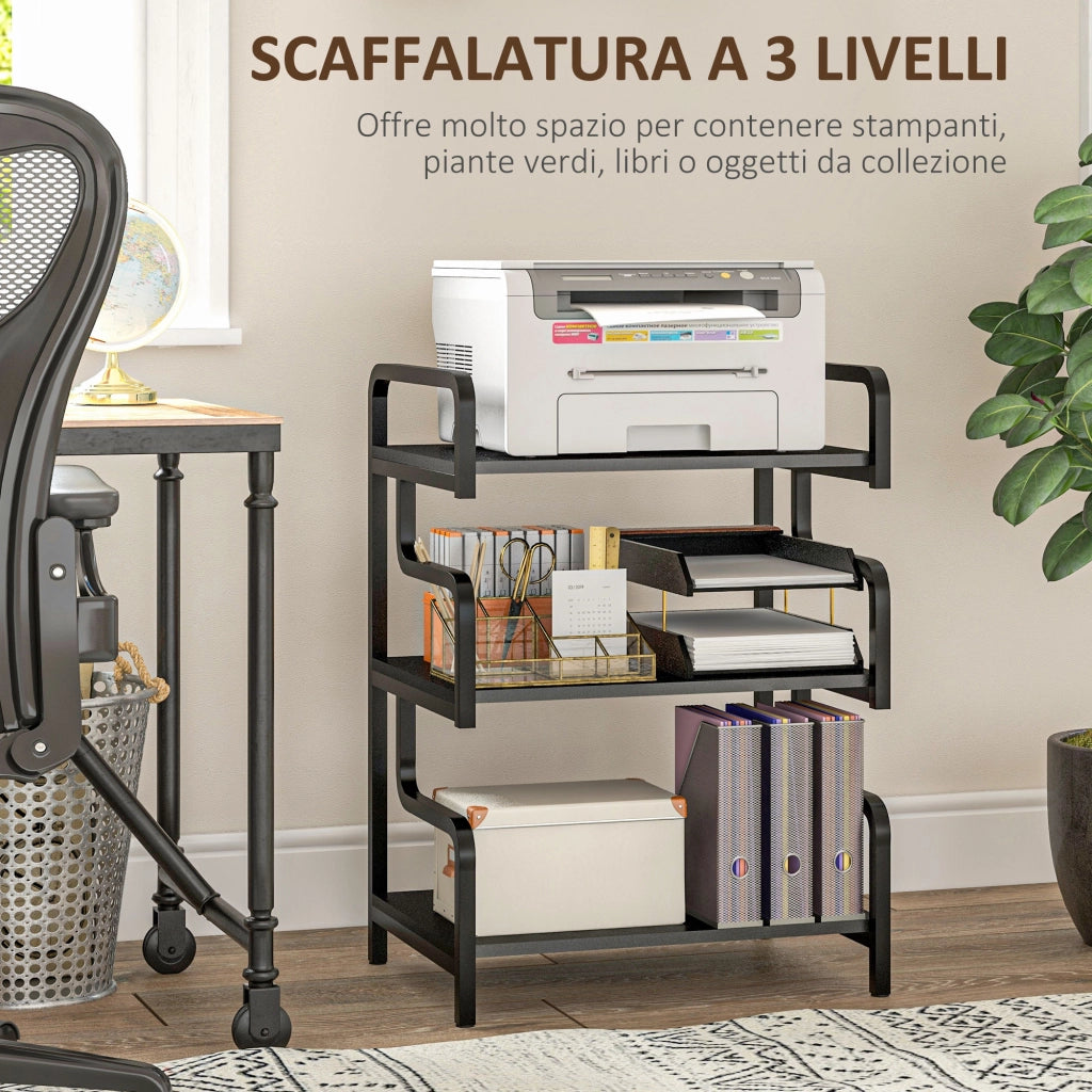 Supporto Stampante 3 Ripiani ¨C Xylo ¨C Metallo Truciolato Nero 55x40x77 cm